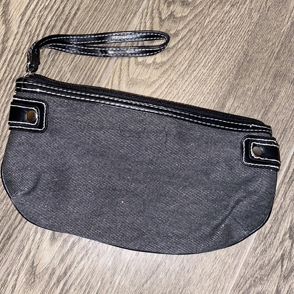 Denim studded skull wristlet zip up clutch - Picture 4 of 5